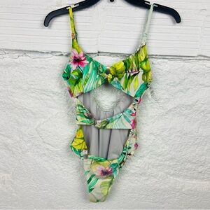 NWOT TINIBIKINI tropical floral leaf print one piece cut out open back Swimsuit